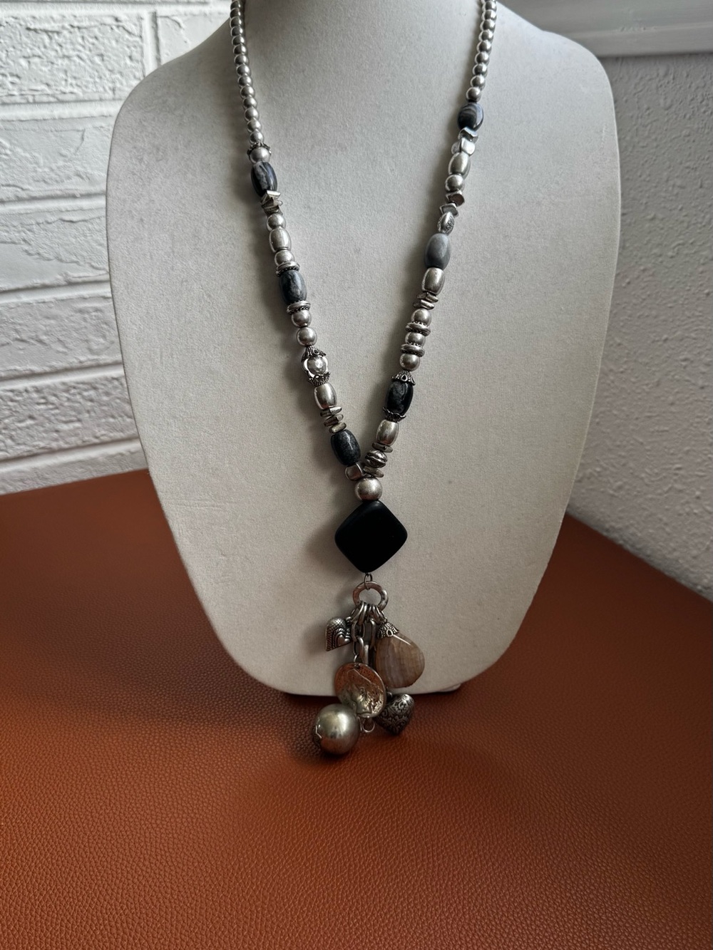 Silver-Tone Black Bead Pendant Necklace - Women's Jewelry